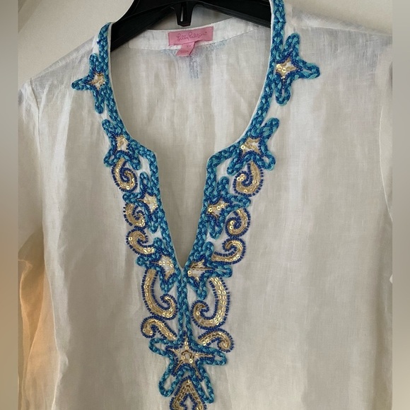 Lilly Pulitzer Amelia Island Embroidered Linen Tunic Top White Size Small - Picture 6 of 10